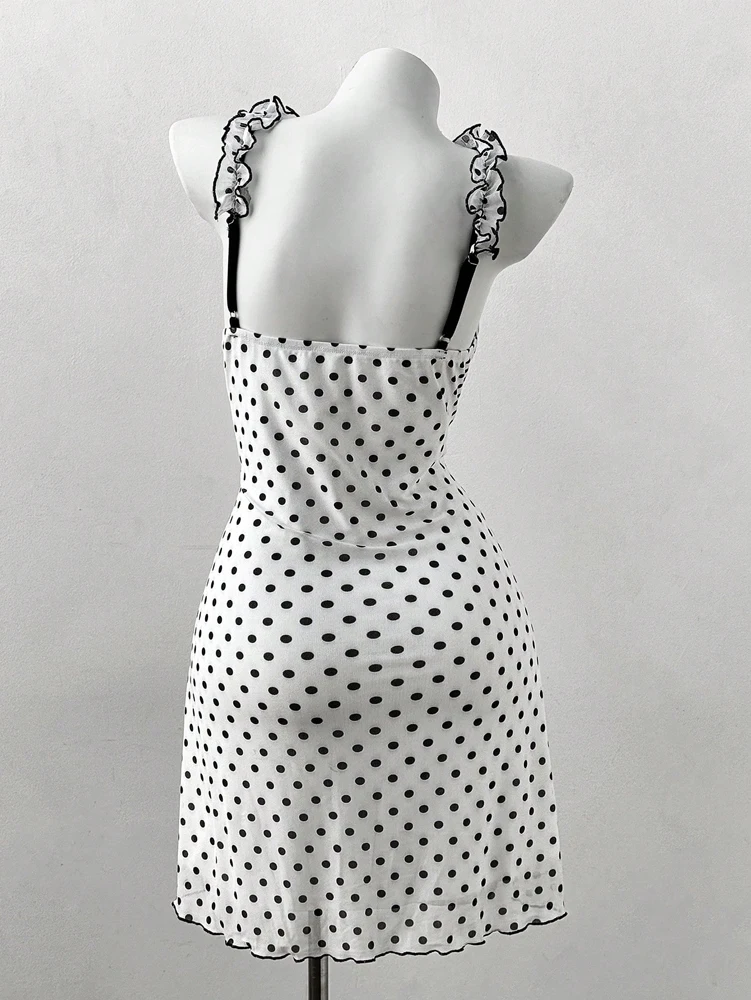 Plus Size Y2K Polka Dot Dress, Ruffle Trim Bow Front Cami Mini Dress, Sexy Sweet Coquette Style Party Dress for Women