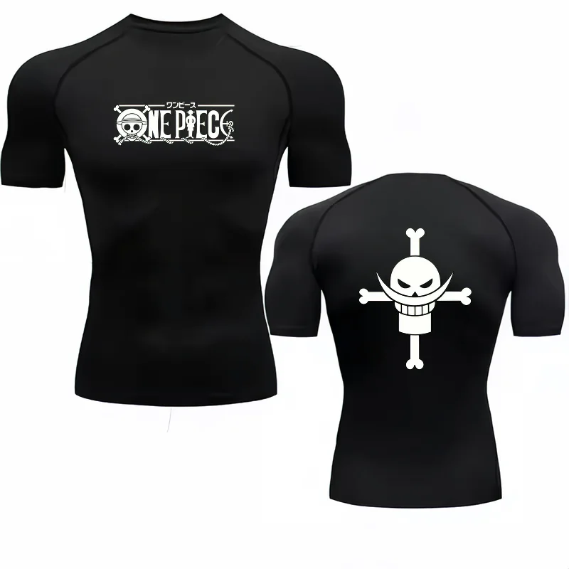 Bandai One Piece Men T-shirt Whitebeard Logo Compression Fitness Gym Quick Dry Sport T Shirt Comfortable Breathable Streetwear