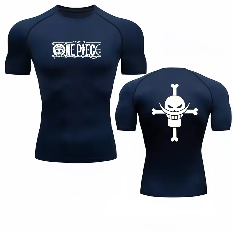 Bandai One Piece Men T-shirt Whitebeard Logo Compression Fitness Gym Quick Dry Sport T Shirt Comfortable Breathable Streetwear