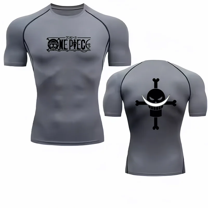 Bandai One Piece Men T-shirt Whitebeard Logo Compression Fitness Gym Quick Dry Sport T Shirt Comfortable Breathable Streetwear