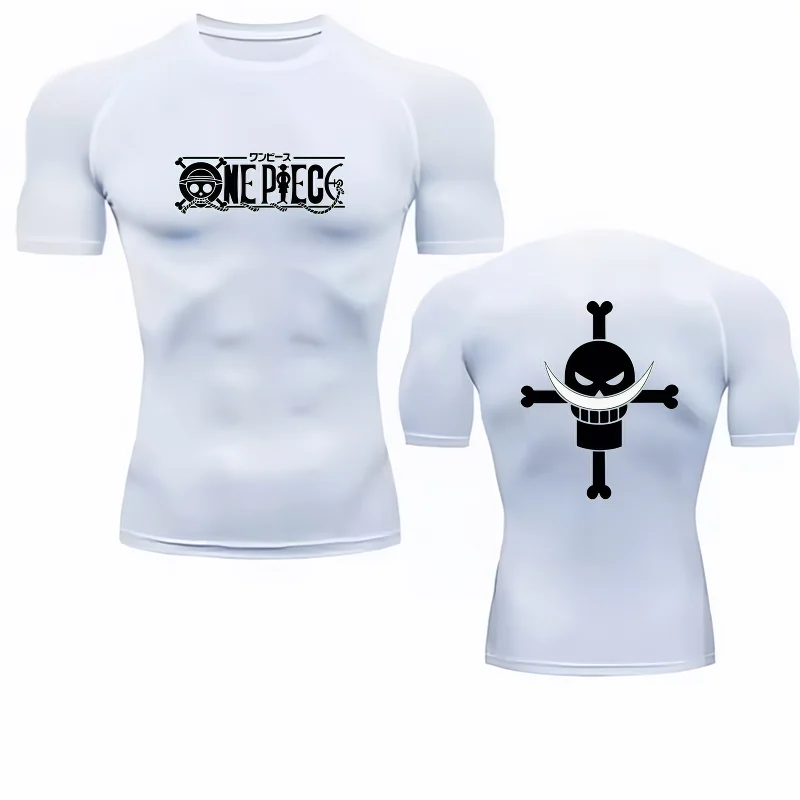 Bandai One Piece Men T-shirt Whitebeard Logo Compression Fitness Gym Quick Dry Sport T Shirt Comfortable Breathable Streetwear