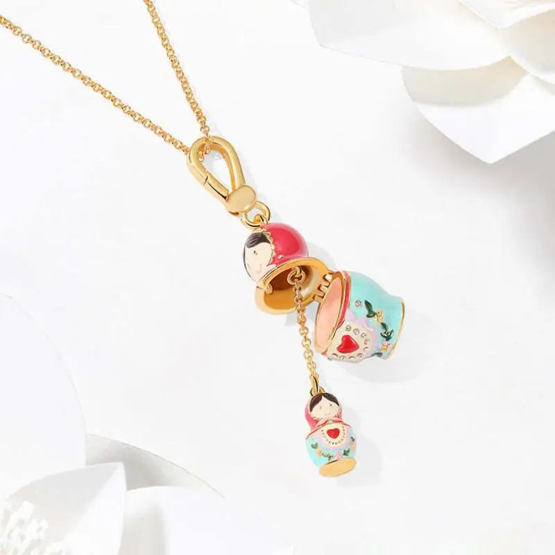 1Pcs Adorable Russian Pendant Keychain Matryoshka Dolls Necklace Sweater Chain Fashion Jewelry Gift For Women【AliS8】