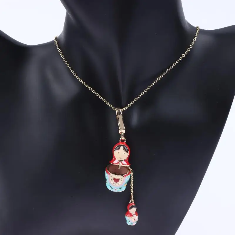 1Pcs Adorable Russian Pendant Keychain Matryoshka Dolls Necklace Sweater Chain Fashion Jewelry Gift For Women【AliS8】