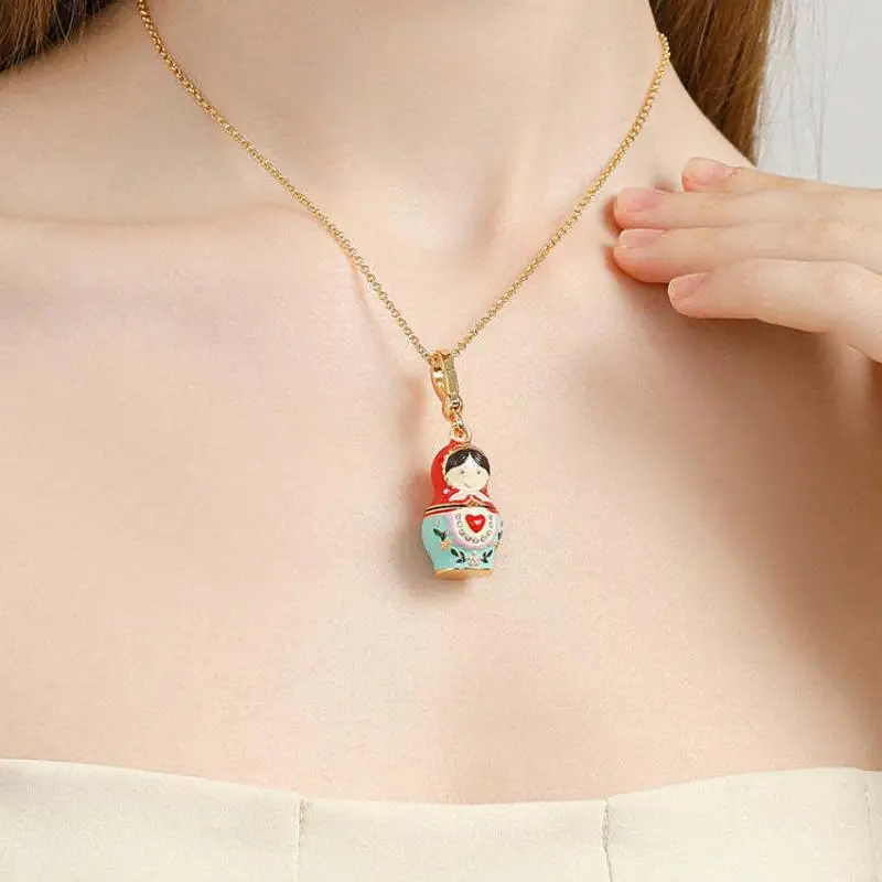 1Pcs Adorable Russian Pendant Keychain Matryoshka Dolls Necklace Sweater Chain Fashion Jewelry Gift For Women【AliS8】