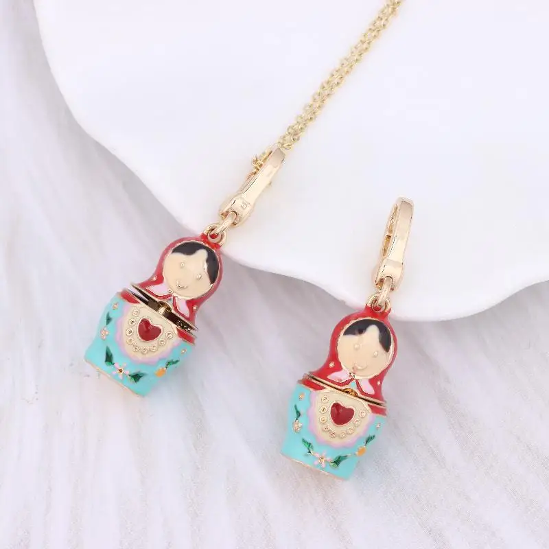 1Pcs Adorable Russian Pendant Keychain Matryoshka Dolls Necklace Sweater Chain Fashion Jewelry Gift For Women【AliS8】