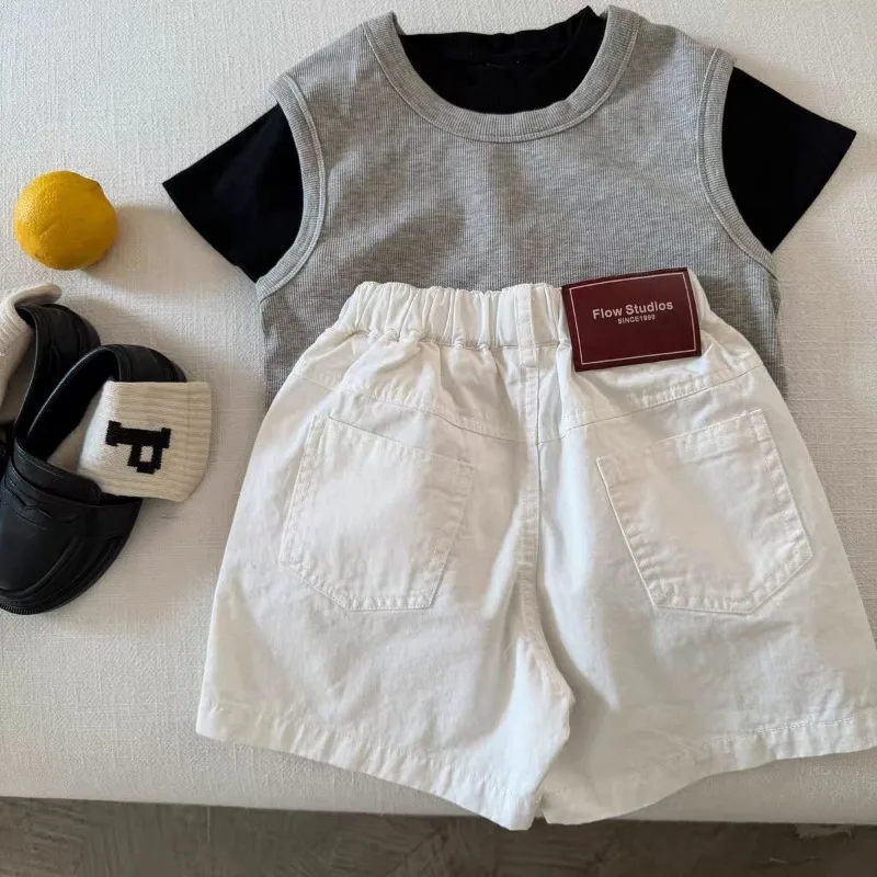 RAISE Summer Kids Boys Denim Shorts Thin Solid Versatile Children Boys Shorts Handsome 1-10Yrs Boys Sticker Half-length Shorts