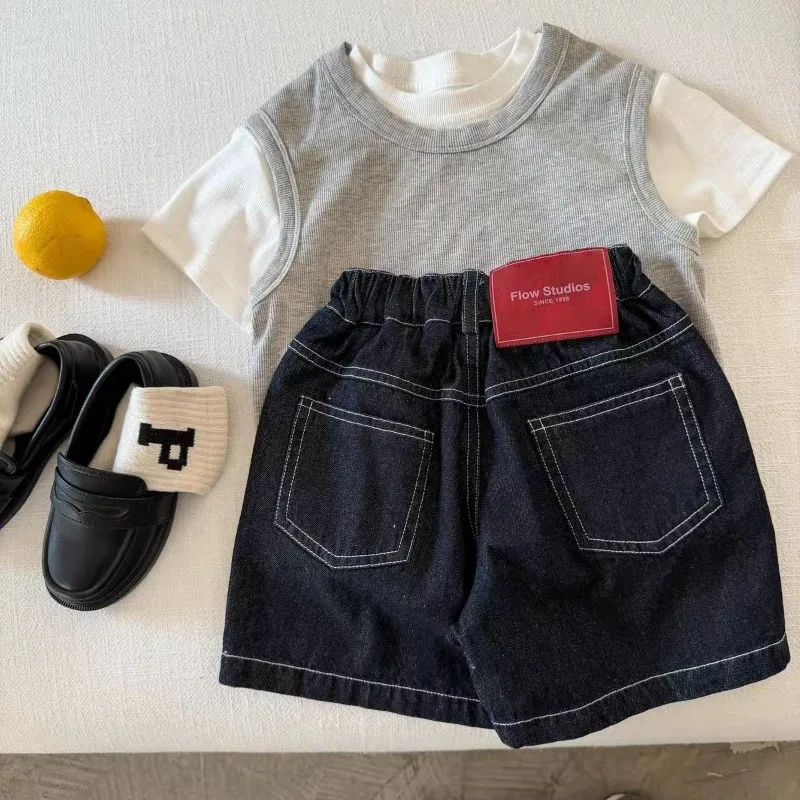 RAISE Summer Kids Boys Denim Shorts Thin Solid Versatile Children Boys Shorts Handsome 1-10Yrs Boys Sticker Half-length Shorts