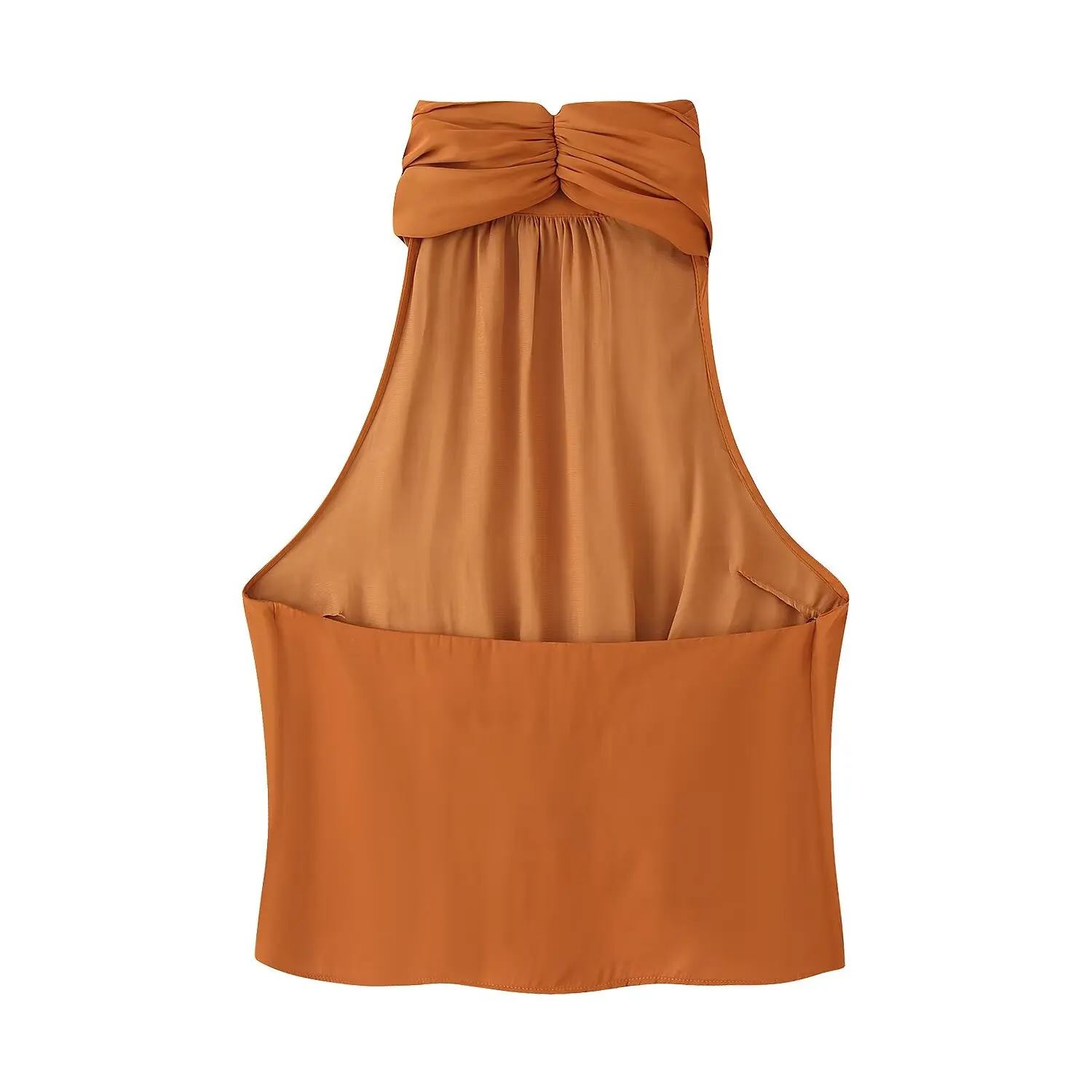 Nlzgmsj 2026 Summer Women Orange Halter Neck Sleeveless Blouse Cross Wrap Draped Top Backless Cropped Tank Top