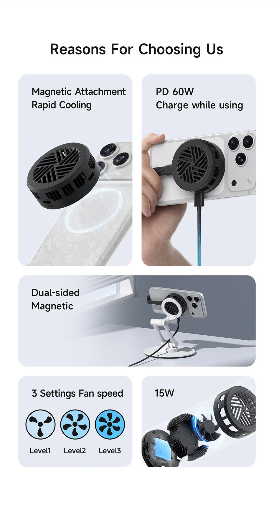 Hagibis Magnetic Cell Phone Cooler Double-sided Magnetic Semiconductor Cooling Fan Phone Radiator for Gaming Live Streaming Vlog