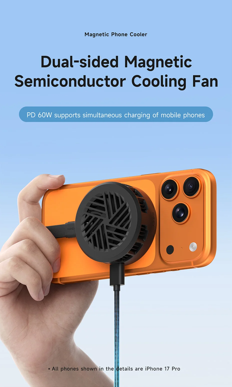 Hagibis Magnetic Cell Phone Cooler Double-sided Magnetic Semiconductor Cooling Fan Phone Radiator for Gaming Live Streaming Vlog