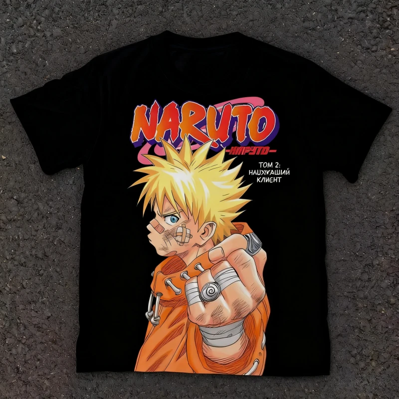 Naruto Manga Retro Cover Naruto Print Pure Cotton Short Sleeved Loose Top Parent-child Clothing Suitable for Both Men and Women