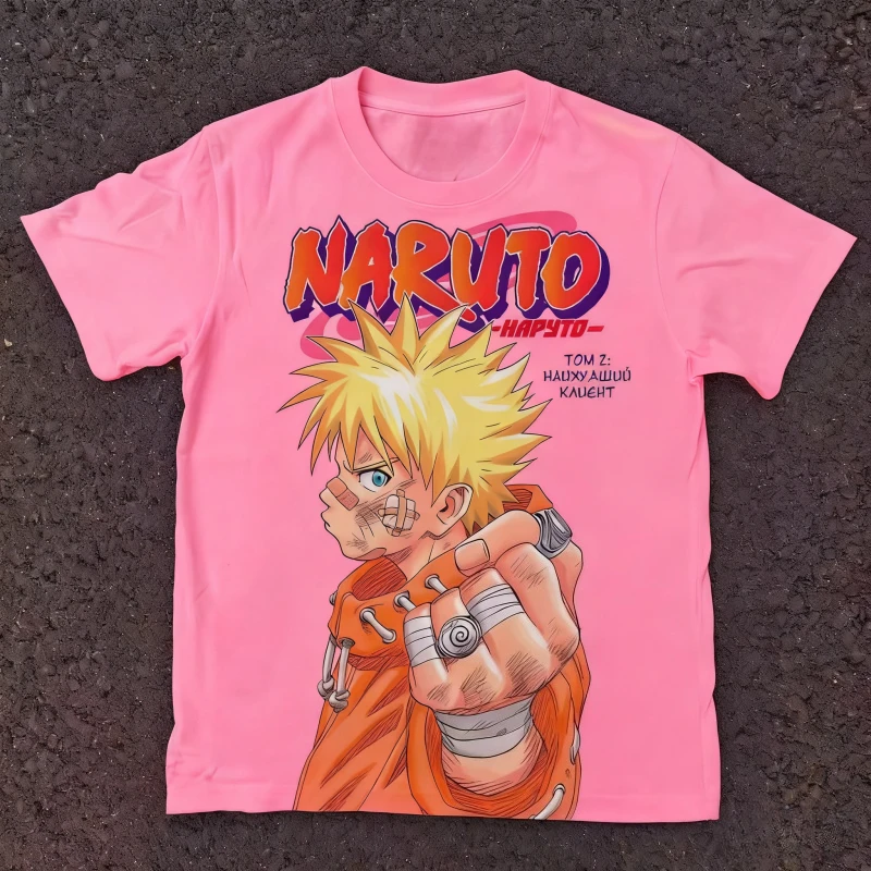 Naruto Manga Retro Cover Naruto Print Pure Cotton Short Sleeved Loose Top Parent-child Clothing Suitable for Both Men and Women