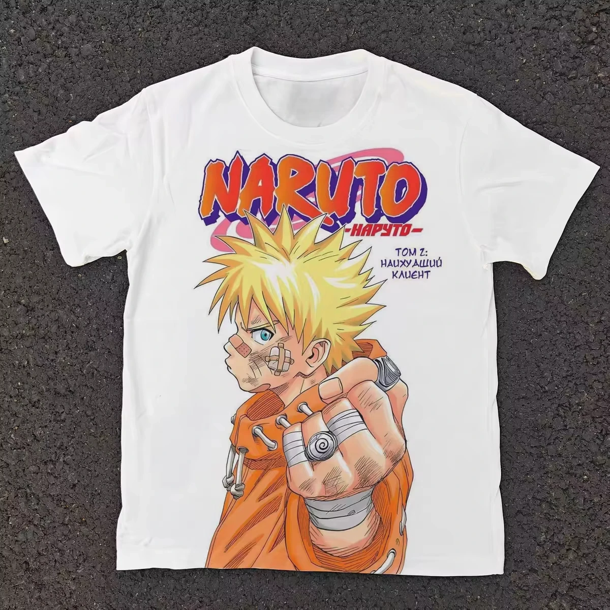 Naruto Manga Retro Cover Naruto Print Pure Cotton Short Sleeved Loose Top Parent-child Clothing Suitable for Both Men and Women