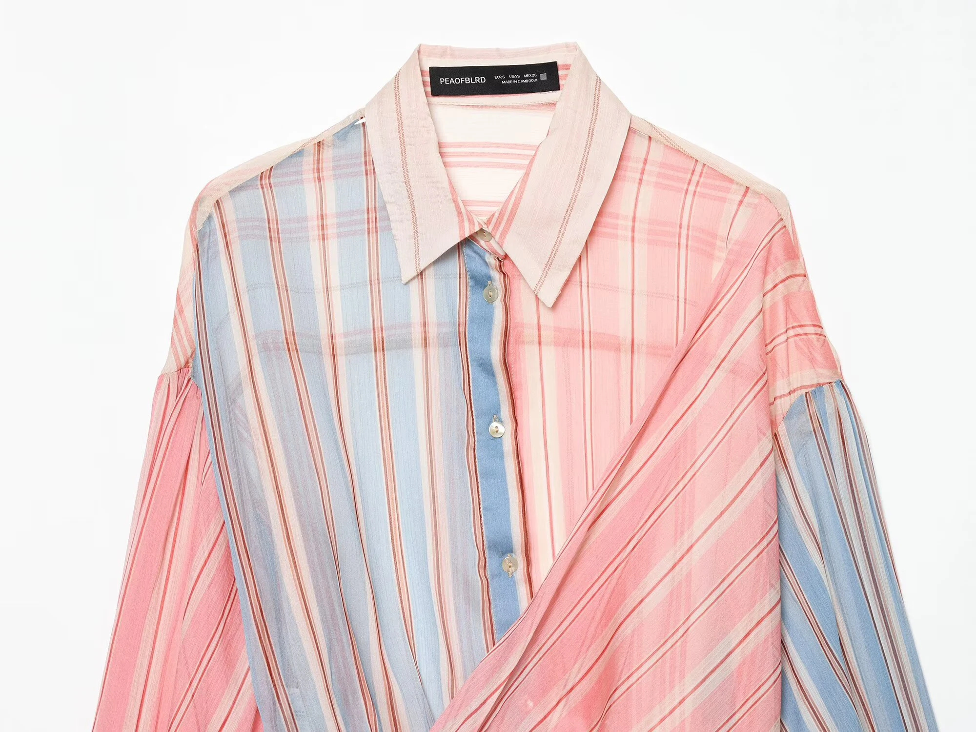 2026 Summer New Women's Simple and Casual Loose Top Micro Transparent Color blocked Stripe Splicing Bow Tie up Shirt