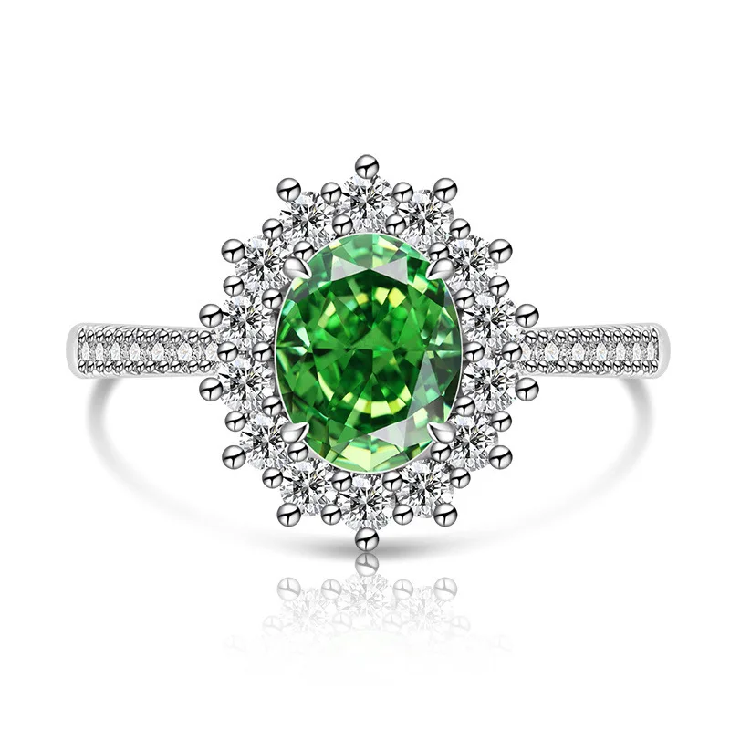 925 Sterling Silver Fashion Light Luxury Ice Flower Cut Pigeon Egg Sunflower Crystal Zircon Ring Women's Jewelry Gift