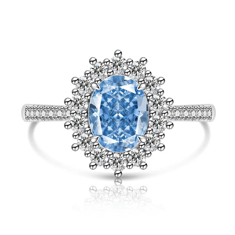 925 Sterling Silver Fashion Light Luxury Ice Flower Cut Pigeon Egg Sunflower Crystal Zircon Ring Women's Jewelry Gift