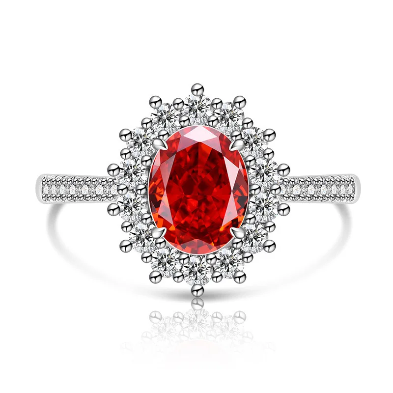925 Sterling Silver Fashion Light Luxury Ice Flower Cut Pigeon Egg Sunflower Crystal Zircon Ring Women's Jewelry Gift