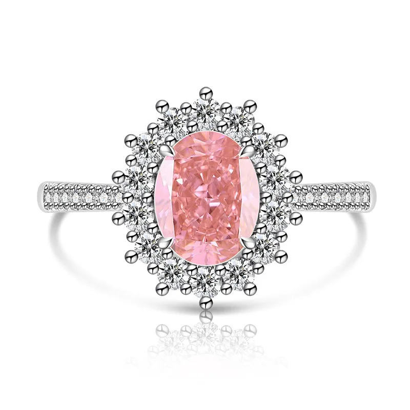 925 Sterling Silver Fashion Light Luxury Ice Flower Cut Pigeon Egg Sunflower Crystal Zircon Ring Women's Jewelry Gift