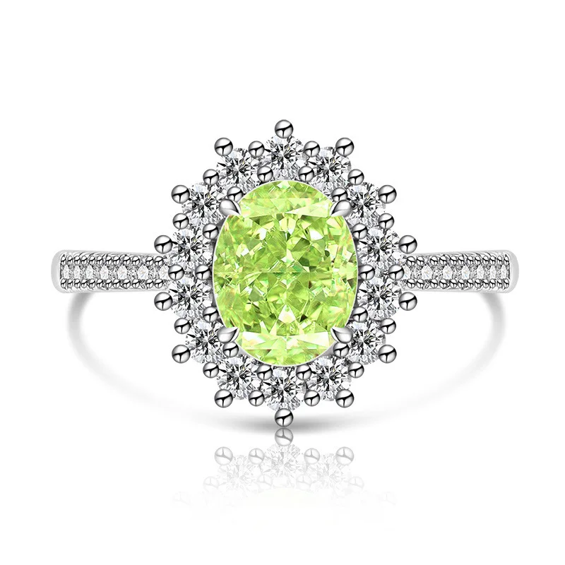 925 Sterling Silver Fashion Light Luxury Ice Flower Cut Pigeon Egg Sunflower Crystal Zircon Ring Women's Jewelry Gift