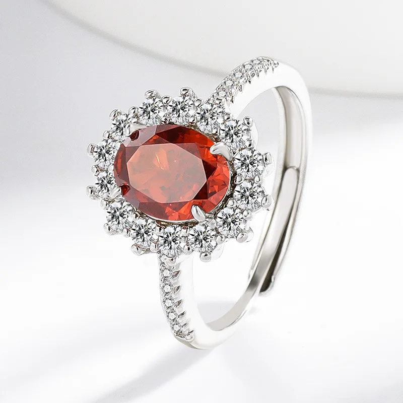 925 Sterling Silver Fashion Light Luxury Ice Flower Cut Pigeon Egg Sunflower Crystal Zircon Ring Women's Jewelry Gift