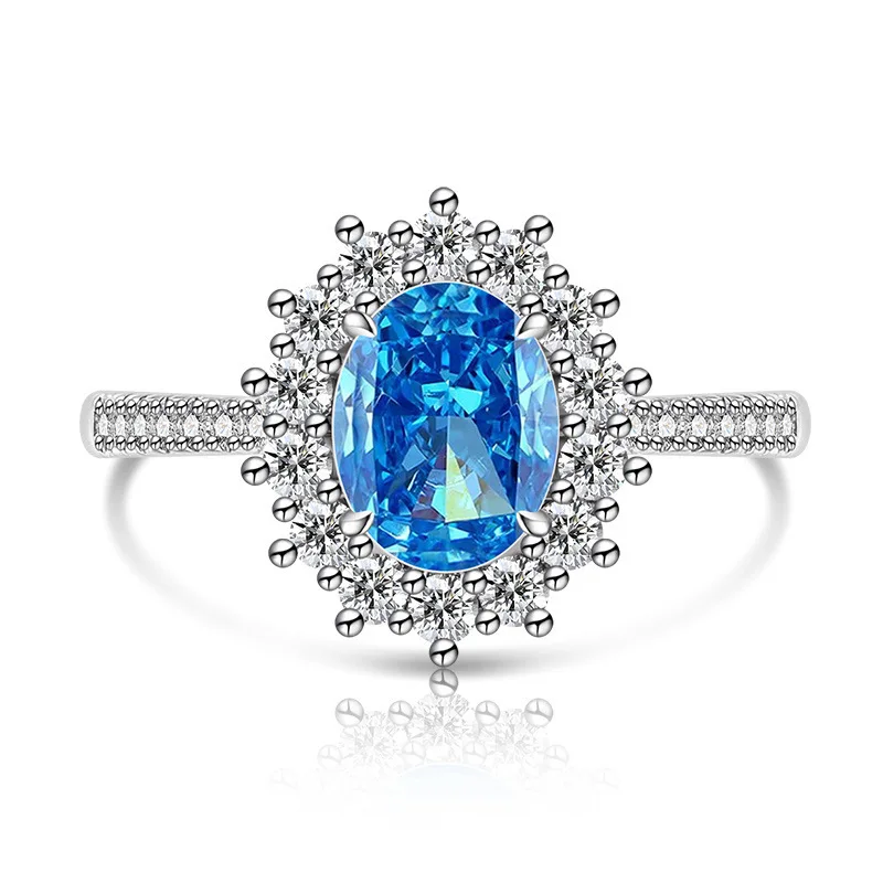 925 Sterling Silver Fashion Light Luxury Ice Flower Cut Pigeon Egg Sunflower Crystal Zircon Ring Women's Jewelry Gift