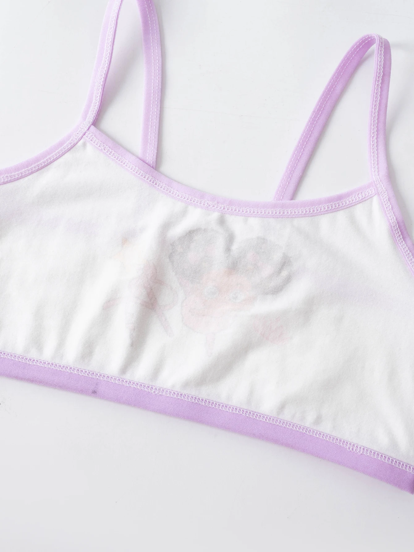 4 Pcs Girls' Training Bras, Girls' Underwear, Small Vests, Comfortable, Simple and Fashionable, Cartoon Print Color-Blo