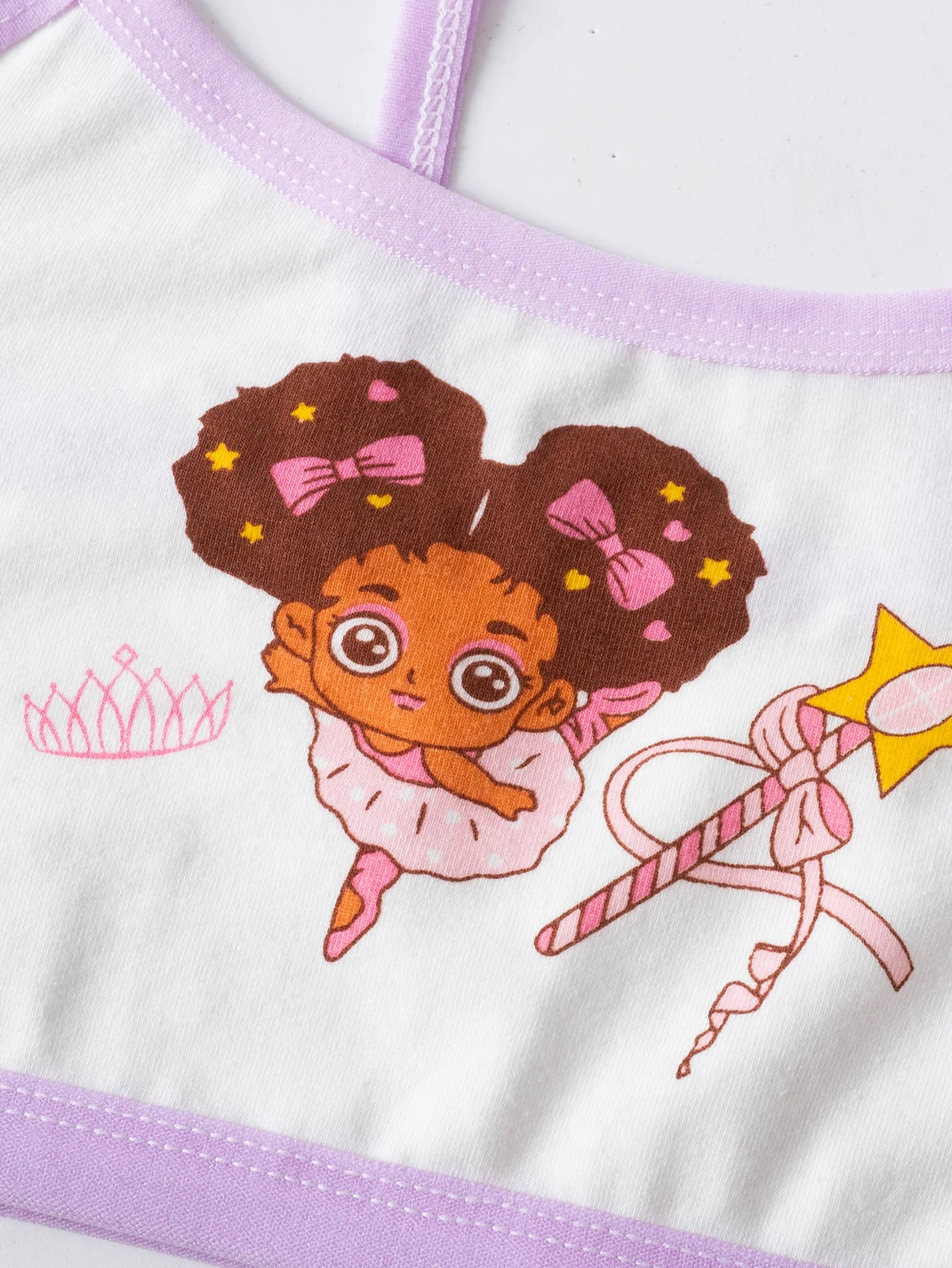 4 Pcs Girls' Training Bras, Girls' Underwear, Small Vests, Comfortable, Simple and Fashionable, Cartoon Print Color-Blo