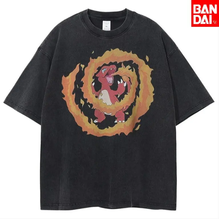 Pokemon Gastly Haunter Gengar T Shirt Men 2026 Summer Vintage Acid Wash Oversized Tee Japanese Anime Streetwear Hip Hop Harajuku