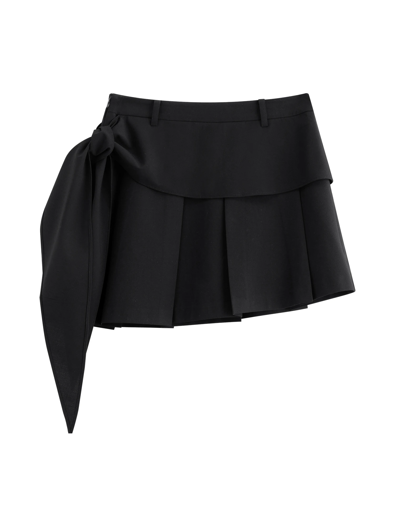 FSLE Low-waisted Preppy Style Pleated Skirt New Summer 2026 Style A-line Tie-up Design Gray Classic College Age-reducing