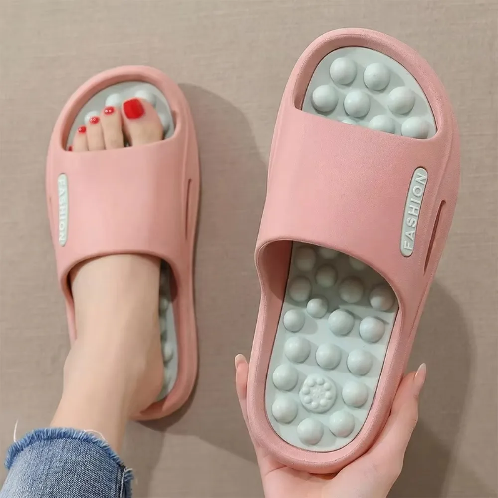 Casual Non-slip EVA Thick Sole Slippers Comfort Foot Acupressure Bathroom Slippers Summer Style Home Slippers Women Beach Wear