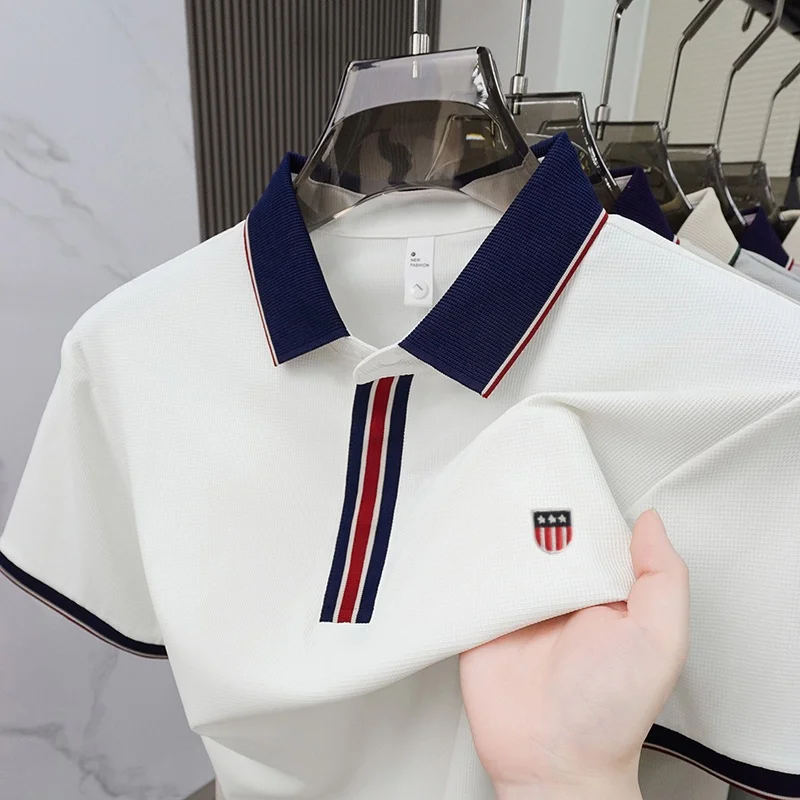 Fashionable Men Brand Daily Commuting Striped Polo Shirt Hot Selling in Summer Embroidered Lightweight and Comfortable Shorttop