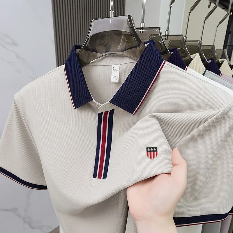 Fashionable Men Brand Daily Commuting Striped Polo Shirt Hot Selling in Summer Embroidered Lightweight and Comfortable Shorttop