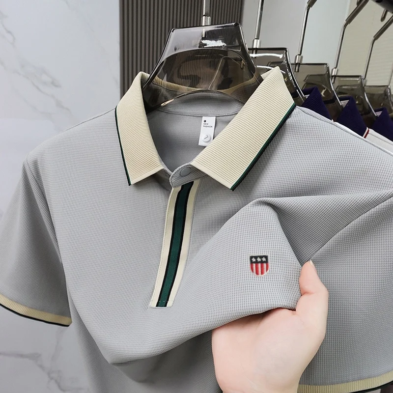 Fashionable Men Brand Daily Commuting Striped Polo Shirt Hot Selling in Summer Embroidered Lightweight and Comfortable Shorttop