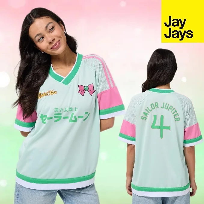 Sailor Moon Japanese Logo & Bow Print Jersey, Quick Dry Moisture Wicking Fabric, Athletic Streetwear For Adults Teens