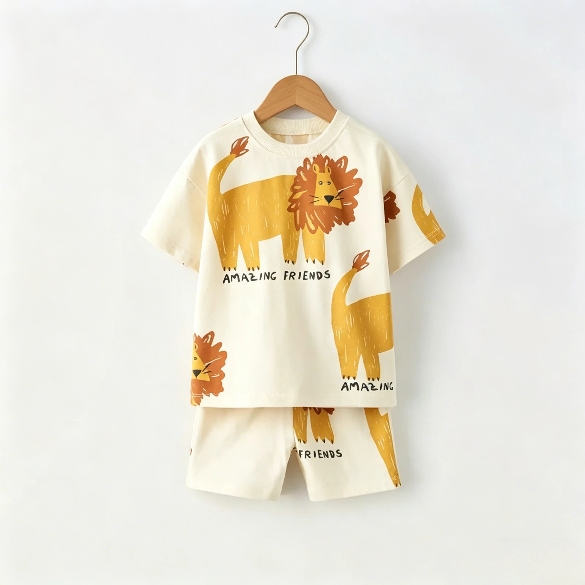 Kids Summer Casual Cotton Outfit Set Short Sleeve Top And Shorts With Fun Animal Prints Little Baby Costume Children Thin Wear