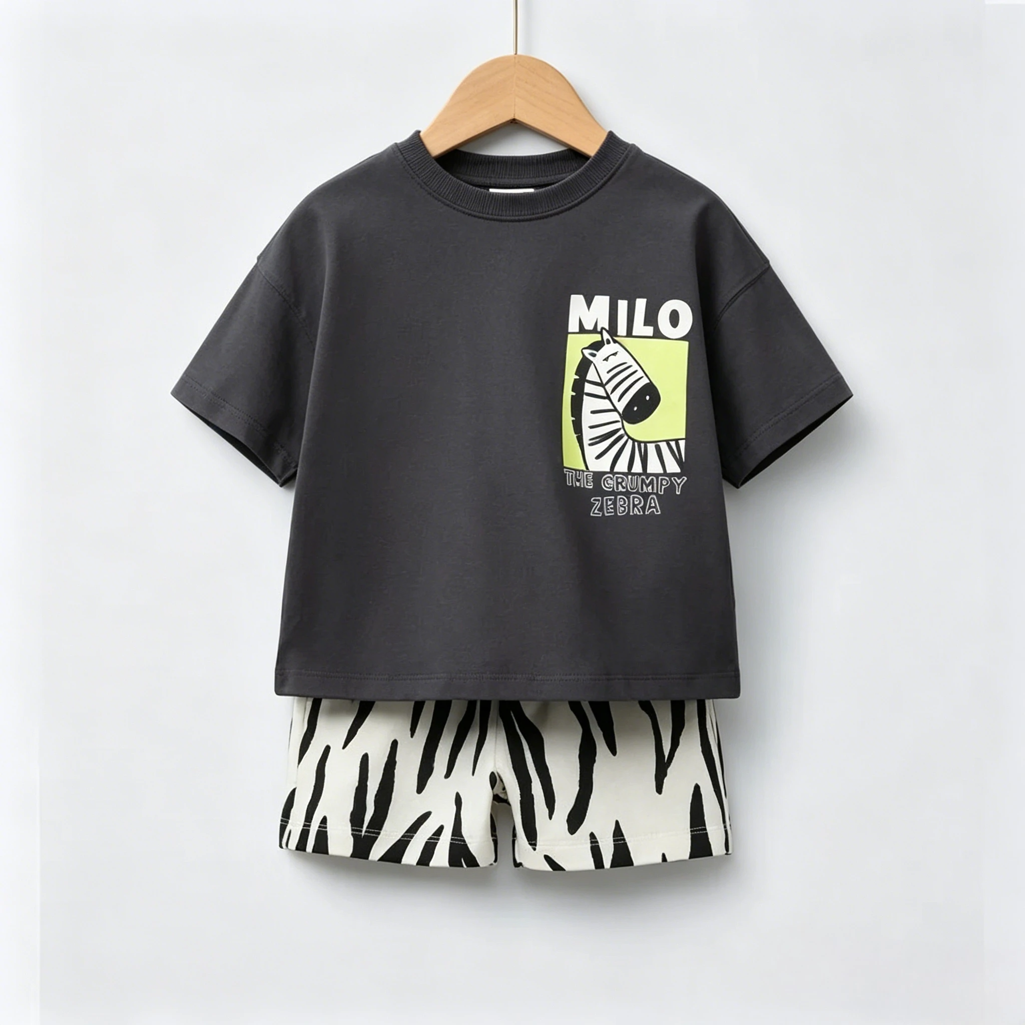 Kids Summer Casual Cotton Outfit Set Short Sleeve Top And Shorts With Fun Animal Prints Little Baby Costume Children Thin Wear