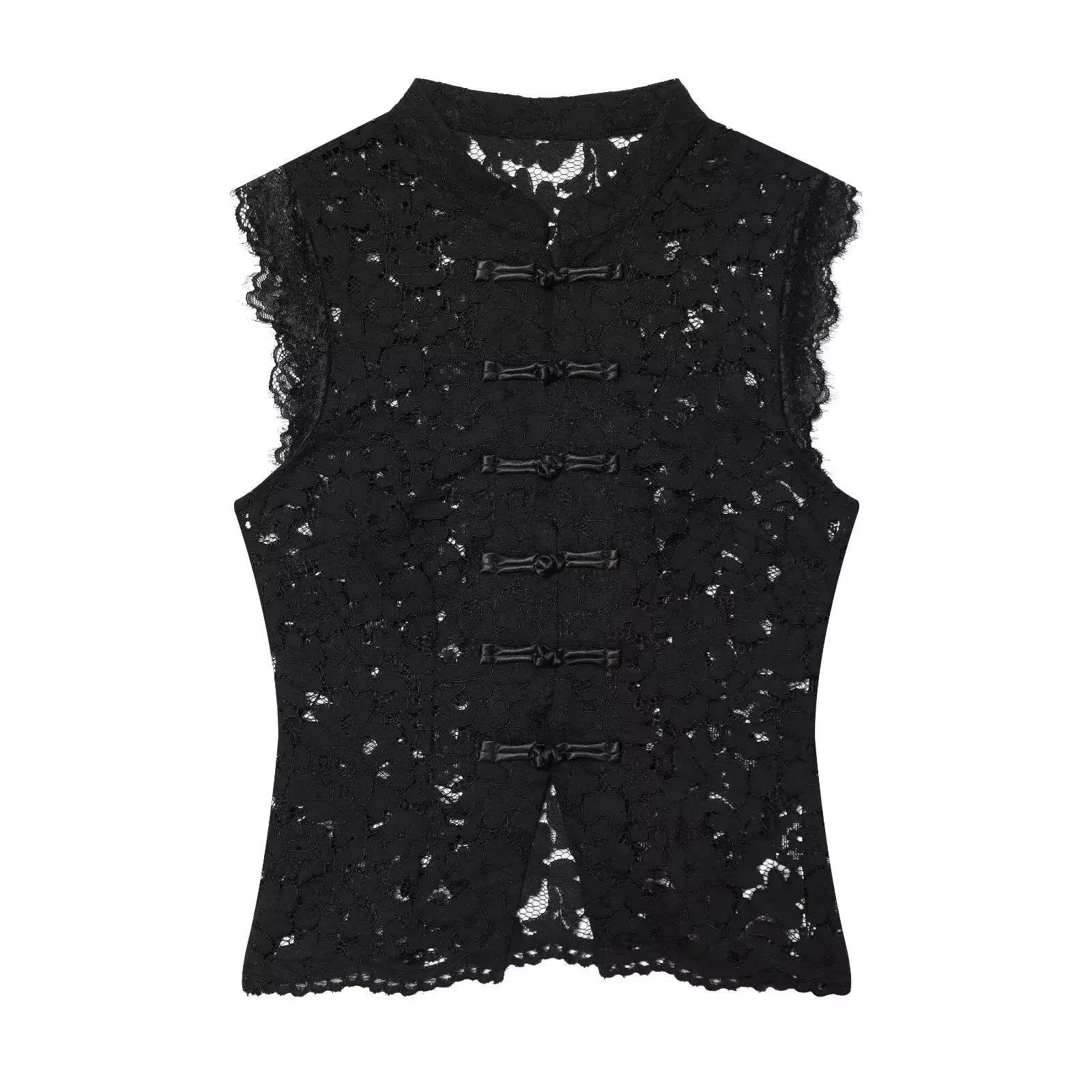 BSAY Women's Clothing Fashion Chinese Style White Vest Summer New Stand Up Collar Hollow Lace Sleeveless Chic Female Tank Top