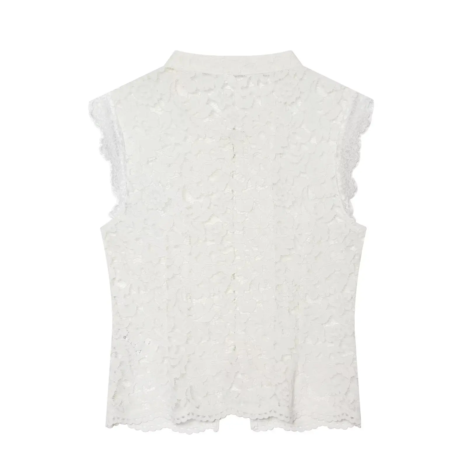 BSAY Women's Clothing Fashion Chinese Style White Vest Summer New Stand Up Collar Hollow Lace Sleeveless Chic Female Tank Top