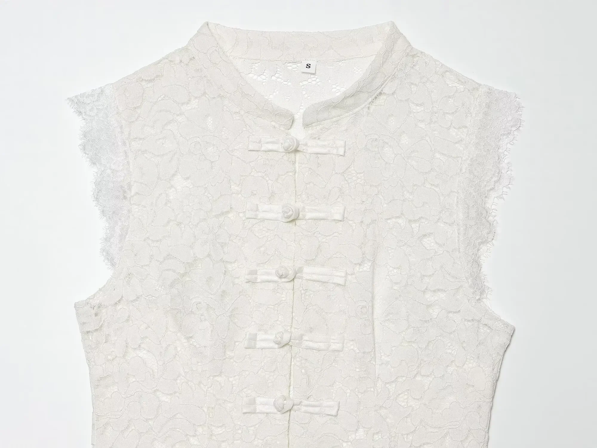 BSAY Women's Clothing Fashion Chinese Style White Vest Summer New Stand Up Collar Hollow Lace Sleeveless Chic Female Tank Top