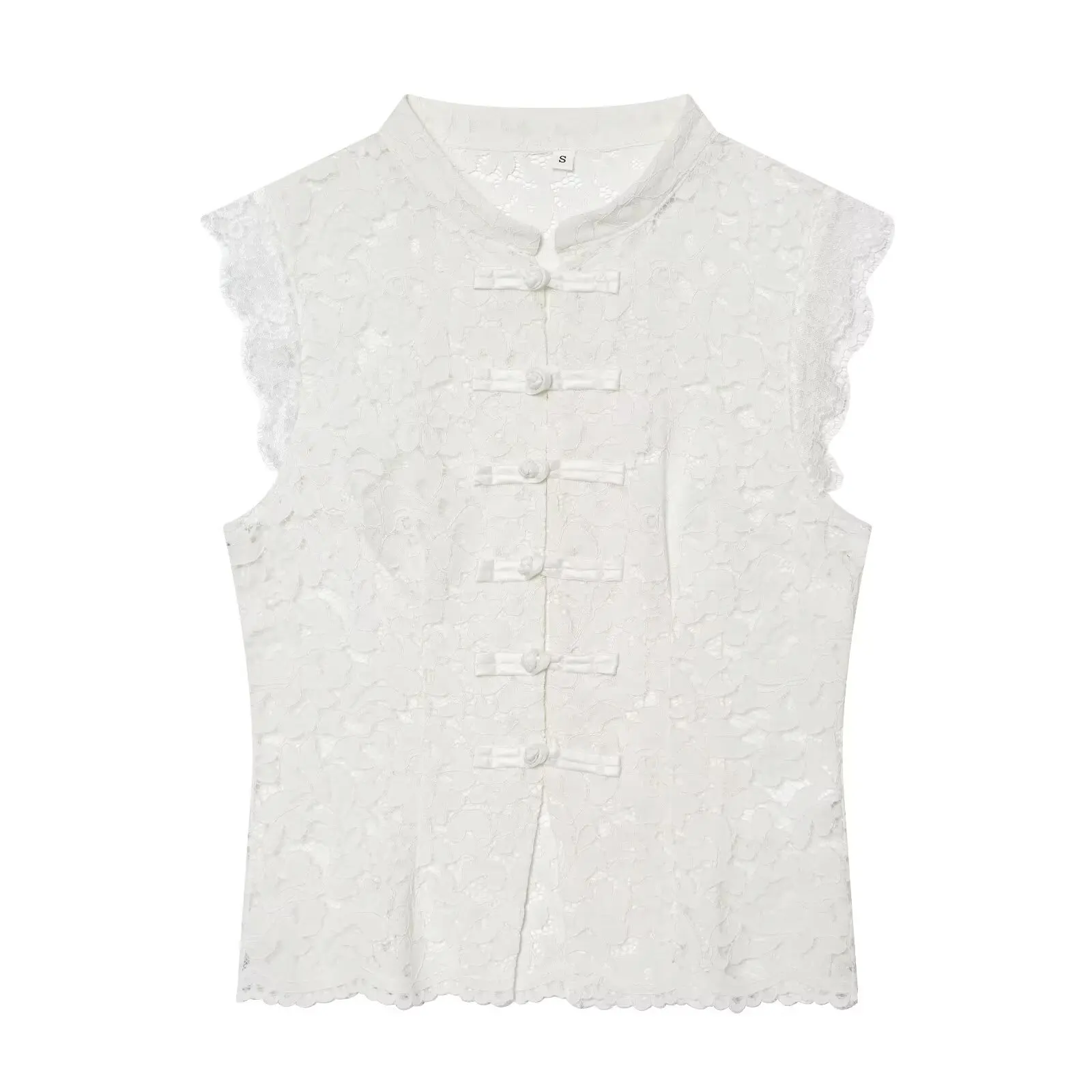 BSAY Women's Clothing Fashion Chinese Style White Vest Summer New Stand Up Collar Hollow Lace Sleeveless Chic Female Tank Top