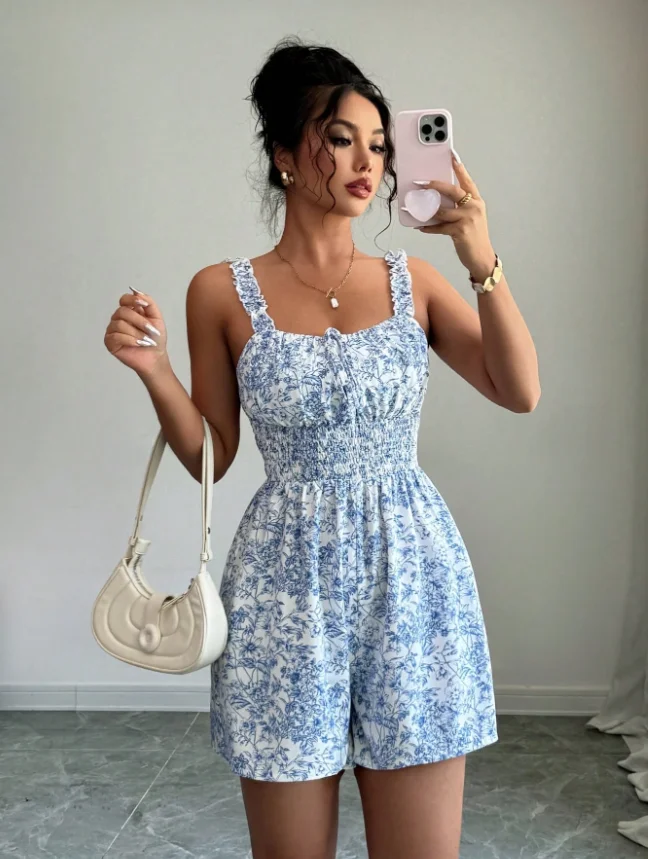 New Women Printed Cami Jumpsuit Shorts