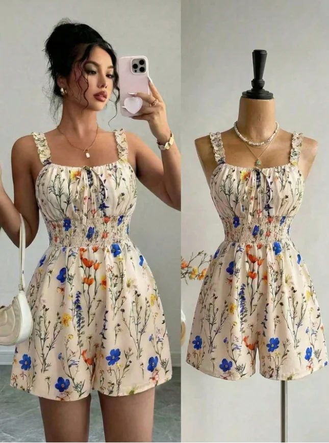 New Women Printed Cami Jumpsuit Shorts