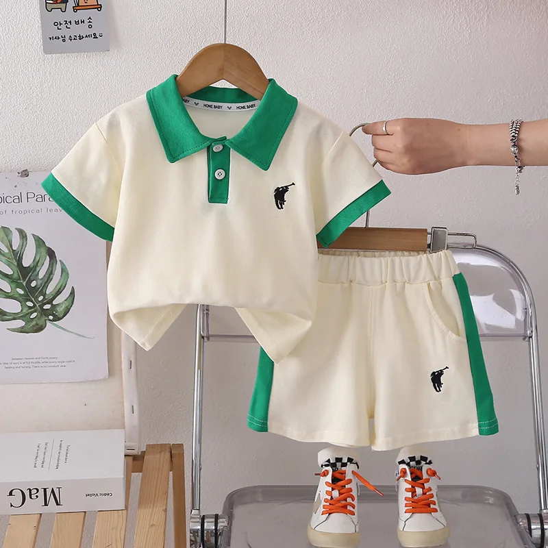 New Summer Suits for Baby Classic PatternKids Short Sleeve Polo TShirts + Shorts 2pcs/sets Toddler Boy Casual Fashion Clothing