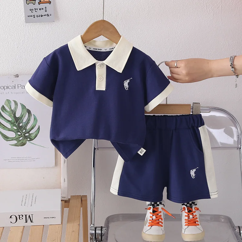 New Summer Suits for Baby Classic PatternKids Short Sleeve Polo TShirts + Shorts 2pcs/sets Toddler Boy Casual Fashion Clothing
