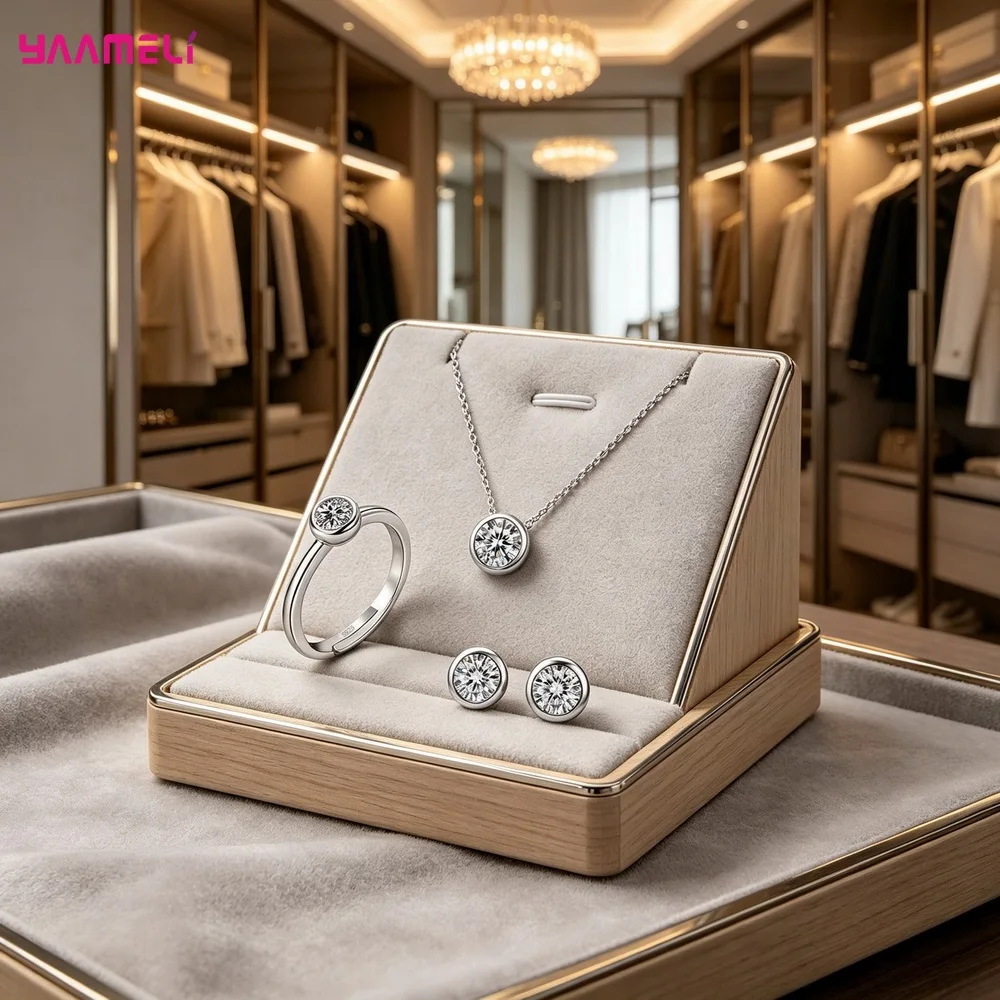 100% Pure S925 Silver Round Cubic Zircon Pendant Necklace Earrings Ring Jewelry Sets for Woman Wedding Engagement