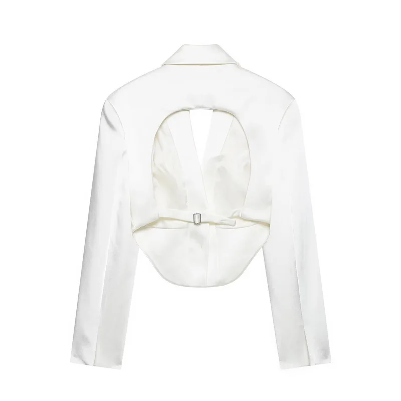 Women's Jacket 2026 Summer New White Long-Sleeve Satin Texture Sexy Backless Short Blazer Personalized Fashion Hot Sale