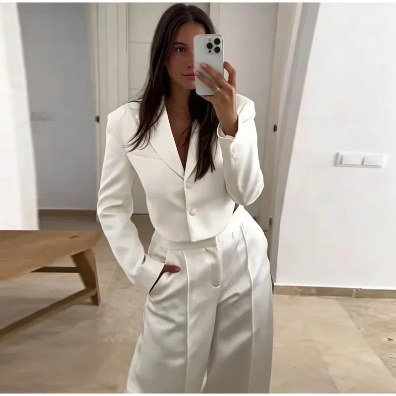 Women's Jacket 2026 Summer New White Long-Sleeve Satin Texture Sexy Backless Short Blazer Personalized Fashion Hot Sale