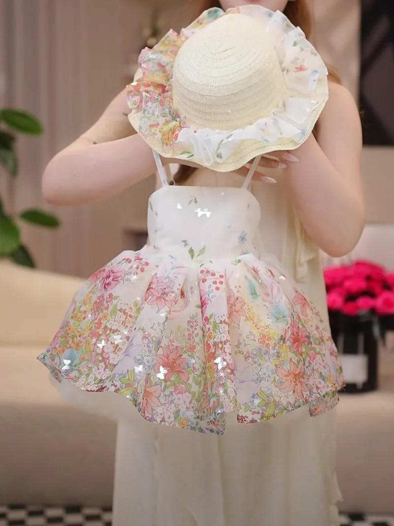 Bellbell Summer Kids Girls Princess Dress Butterfly Printed Children Girls Sling Dress 2-10Y Infant Babys Girls Sleeveless Dress