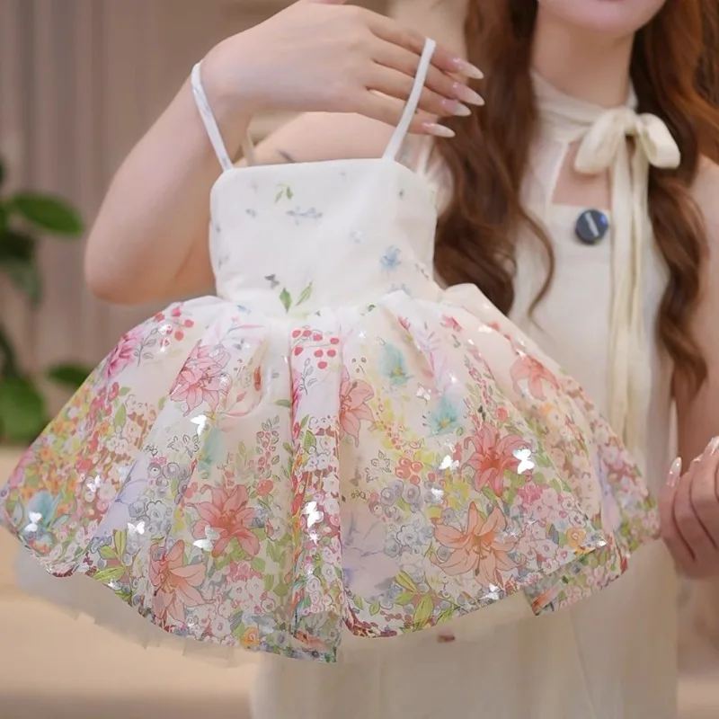 Bellbell Summer Kids Girls Princess Dress Butterfly Printed Children Girls Sling Dress 2-10Y Infant Babys Girls Sleeveless Dress