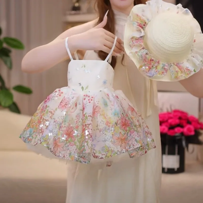 Bellbell Summer Kids Girls Princess Dress Butterfly Printed Children Girls Sling Dress 2-10Y Infant Babys Girls Sleeveless Dress